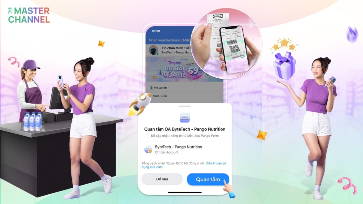 Quét mã QR trên hóa đơn là giải pháp hiệu qu?mà The Master Channel Team cung cấp giúp tăng trưởng lượng Zalo OA Follower t?khách hàng của chuỗi bán l?